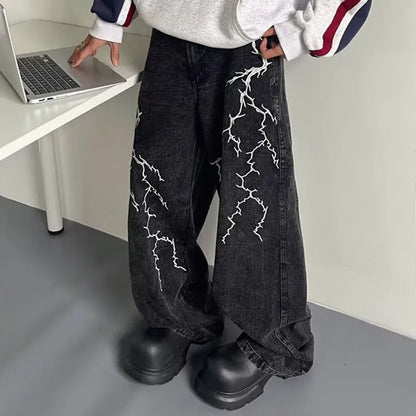 Thunder and Lightning Black Baggy Jeans