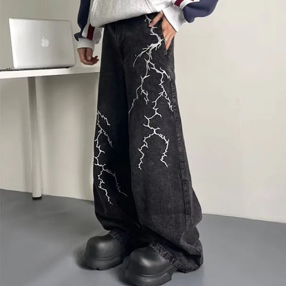 Thunder and Lightning Black Baggy Jeans