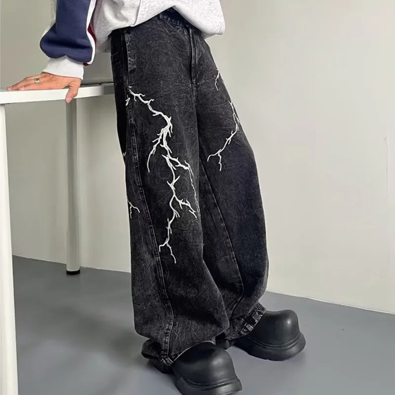 Thunder and Lightning Black Baggy Jeans