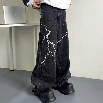 Thunder and Lightning Black Baggy Jeans